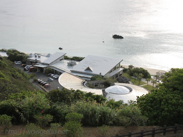 大浜海浜公園の見はらし広場から見た奄美海洋博物館